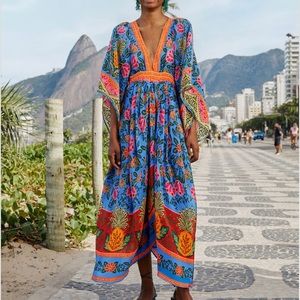 NWT Farm Rio X Anthropologie Pineapple Garden Kaftan Maxidress